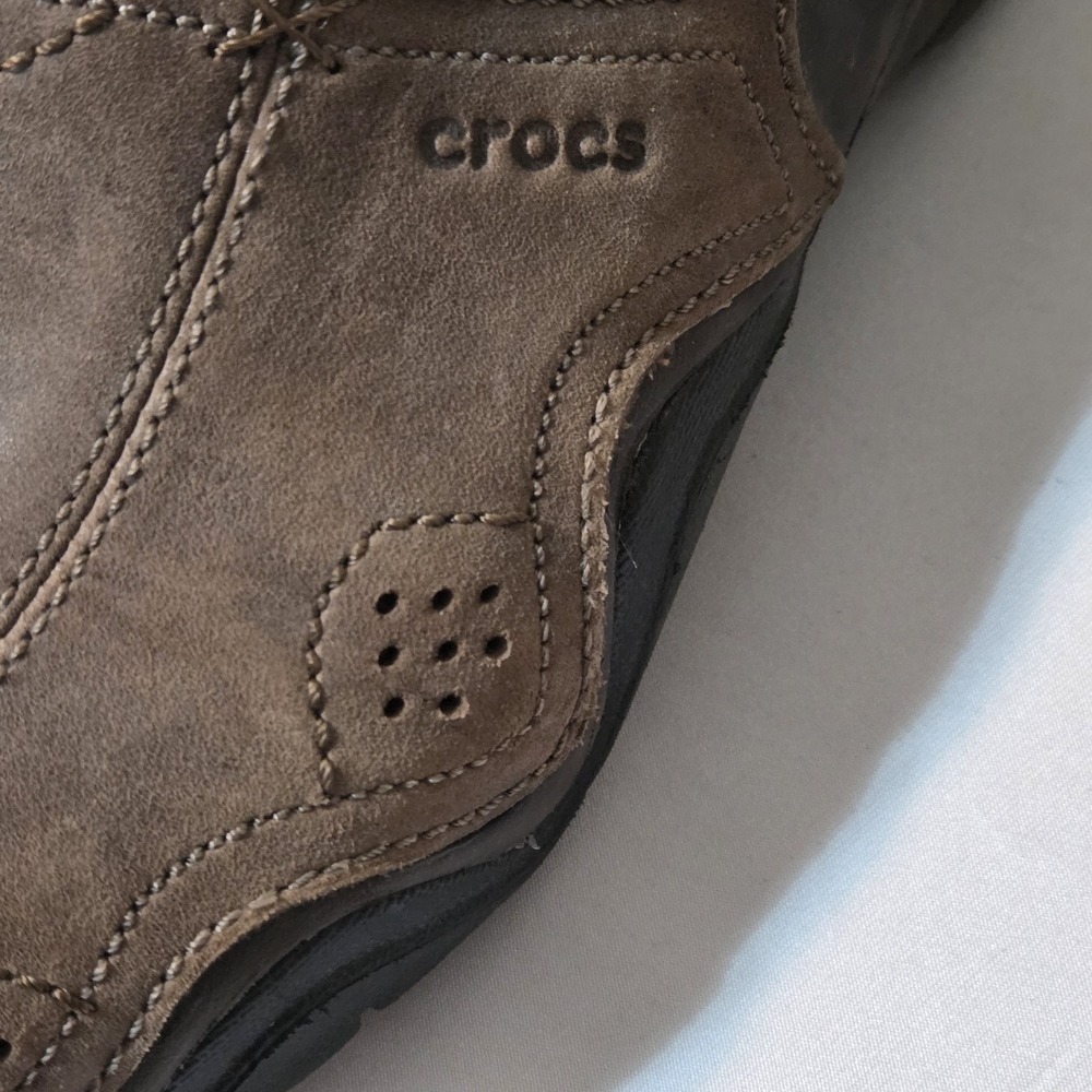 Crocs Swiftwater Tan Leather Slingback Slip-On Clog Shoes Men’s 7.5 8 - Picture 2 of 7
